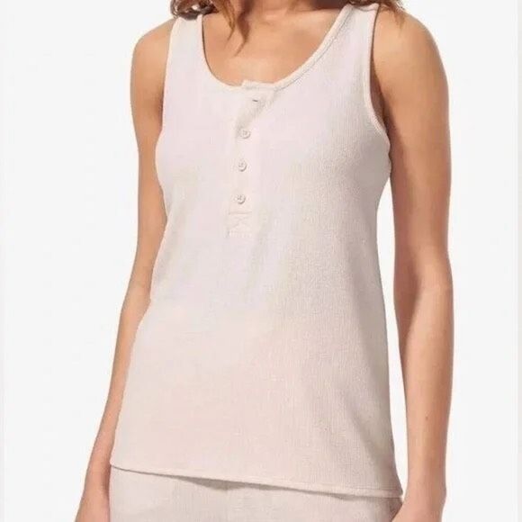Tommy John Womens Waffle Lounge Henley Tank in Pastel Parchment Size Medium $58 - Picture 1 of 6